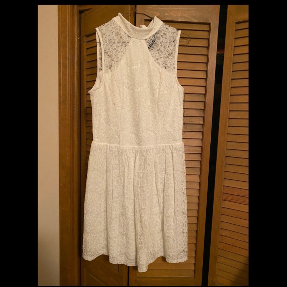 White lace high neck dress
